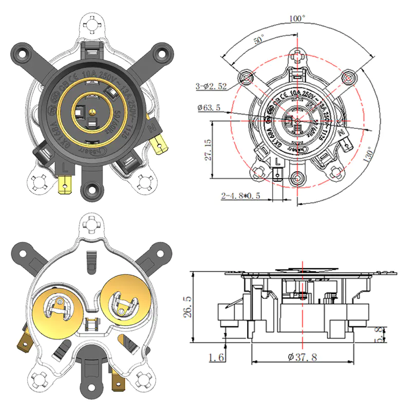 Kettle Base Connector features a compact structure used for kettle power connection and component integration.